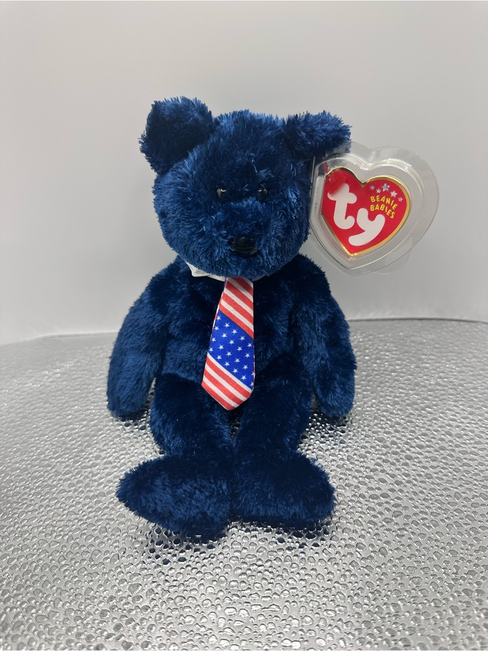 Ty Beanie Baby Navy Blue Plush Patriotic USA Pops Bear With Tie & Tag Error